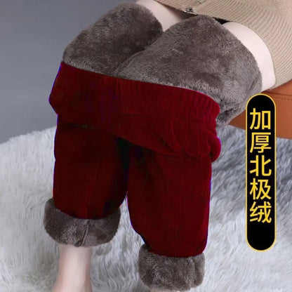High Waist Flannel Lined Thickened Corduroy Pants for Women Autumn Winter Casual Harlan Pants Versatile Comfortable Cotton Pants