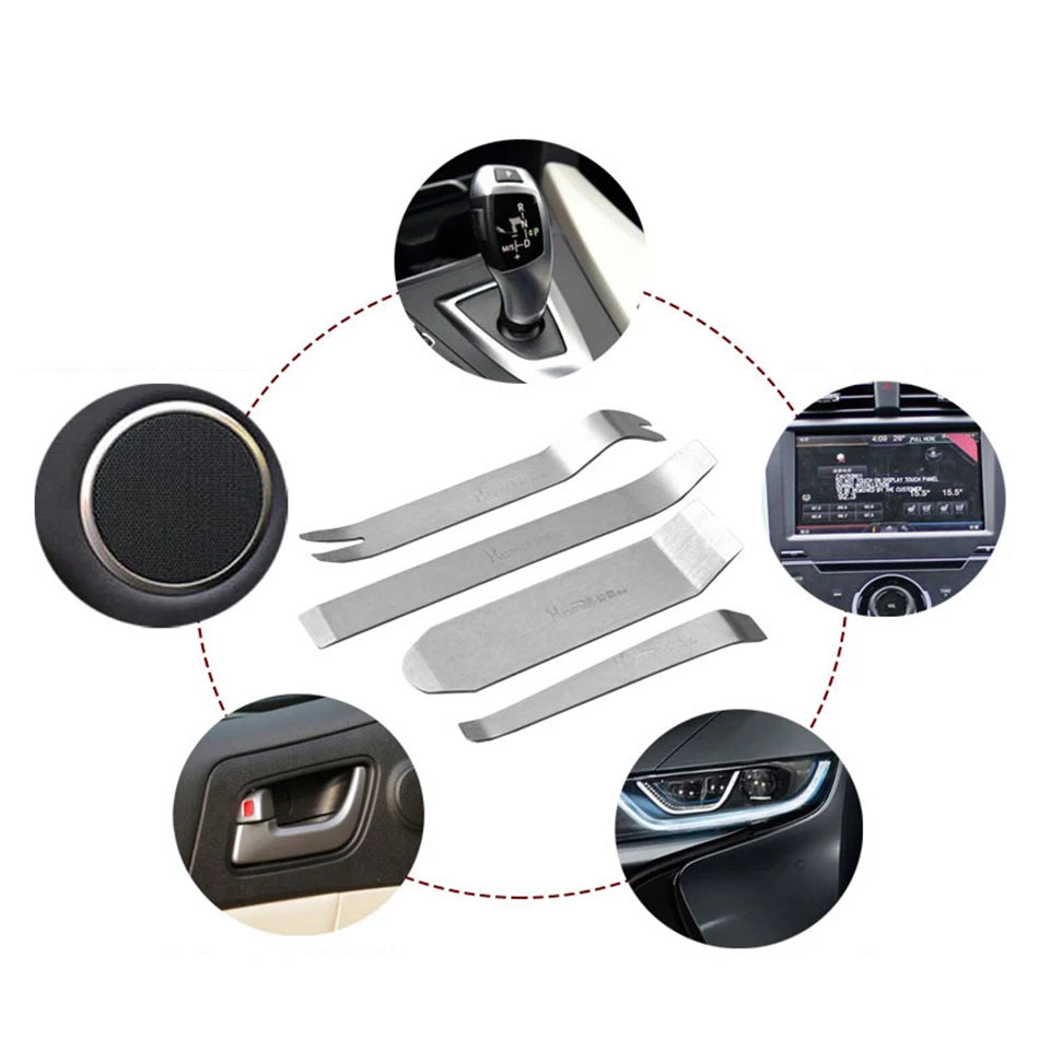4Pcs Auto Interior Trim Removal Kit - Metal Pry Tool Set for Safe Door Panel, Clip & Molding Removal | DIY Car Repair HM-498X