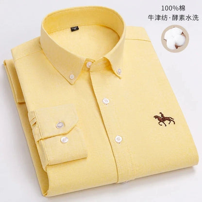 New 100% Cotton Oxford Shirt For Men's Long Sleeve Solid Casual Business Regular-Fit Formal Dress Shirts Social Blouse S-6XL