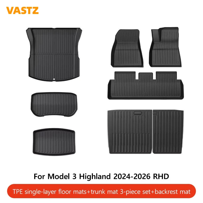 VASTZ TPE Floor Mats for Model Y Juniper 2025 2026 Model 3 Highland 2024-2026 RHD Anti-Slip Trunk Liner for Right Hand Drive Car