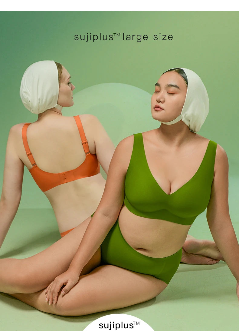 SUJIIN Plus Size Seamless Bra Sets for Women 2025 Push Up Wireless Minimizer Bras Lady Anti-sagging Bralettes for Large Breasts