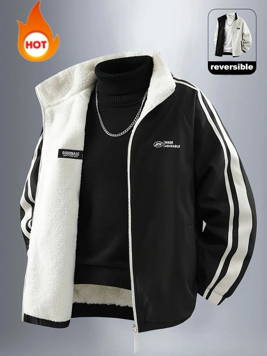 Men's Jacket, Men's Casual Outdoor Sports Warm Jacket, Reversible Jacket, Popular Fashion Couple Jacket, Windproof and Wear-Resistant Fabric, Soft and Comfortable, Men's Loose Jacket