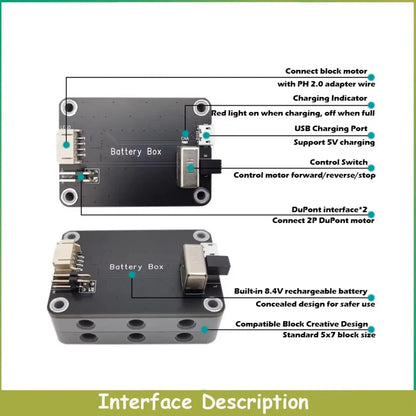 MOC Rechargeable 9V Battery Box Power Output Support M/L/XL Motor Forward/Reverse Control Compatible with Building Blocks Toys