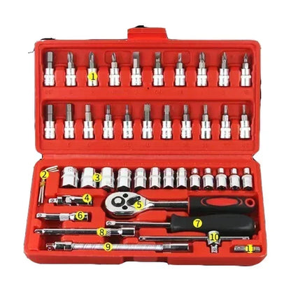 53-Piece Car Repair Tool Set with Sockets and Case, Steel Construction, for Street-Touring Motorcycles and Vehicle Maintenance