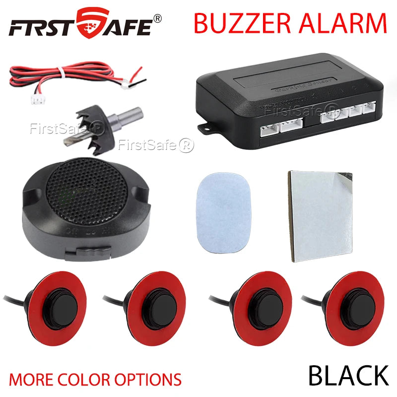 12V 16.5mm Flat Probe Parking Sensor Kit 4 Sensors Buzzer Detector Reversing Radar Universal Auto Auxiliary Safety Accessories