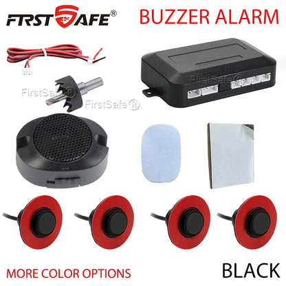 12V 16.5mm Flat Probe Parking Sensor Kit 4 Sensors Buzzer Detector Reversing Radar Universal Auto Auxiliary Safety Accessories