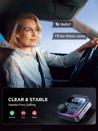 JOYROOM 81W Bluetooth 6.0 Car FM Transmitter Dual Mics PD&QC 3.0 Car Fast Charging Charger Adapter U Disk Hands-Free Calling