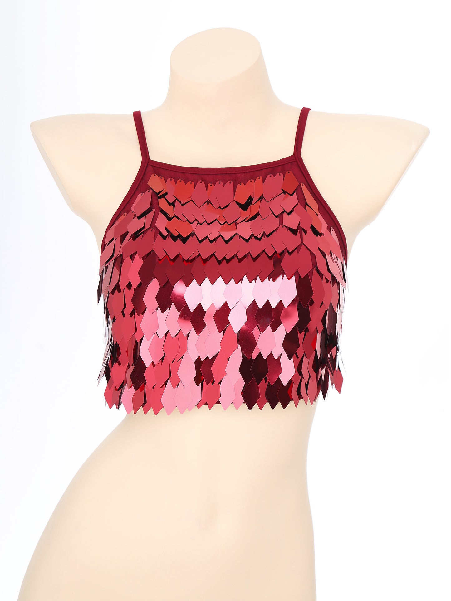 Shiny Sequin Tassel Bra Top Sexy Mini Lace-up Tank Top Camisole for Women Dancing Nightclub Crop Top Vests Bralettle Clubwear