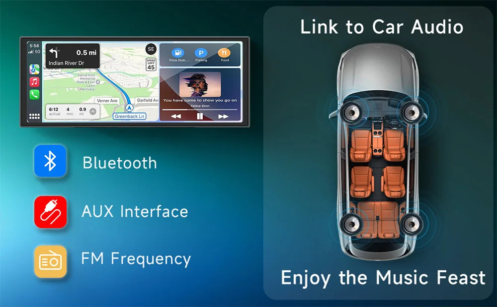 XIMA X10Plus Portable Wireless CarPlay and Android Auto Car Radio Multimedia  Stereo Audio GPS Navigation Dashboard  Mirrorlink