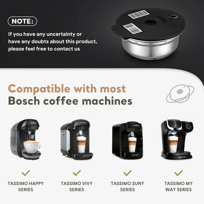 Stainless Steel Reusable Tassimo Coffee Pod Refillable Coffee Capsule for Bosch Tassimo Maker 60 180 200 220ML Silicone Lid