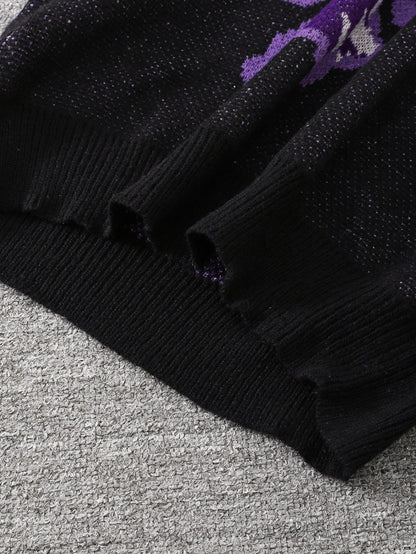 New Trendy Autumn and Winter Skeleton Pattern Pullover Sweater, Casual Round-Neck Color-Blocking Knit Men's Pullover