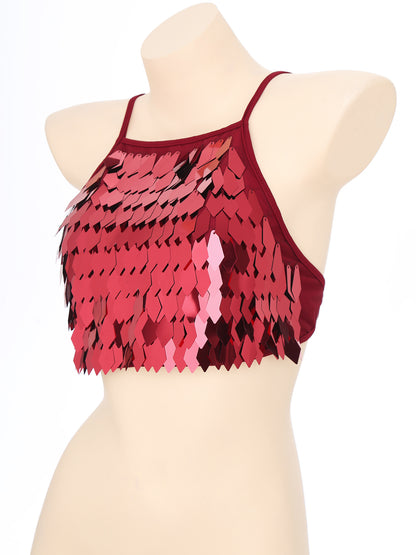 Shiny Sequin Tassel Bra Top Sexy Mini Lace-up Tank Top Camisole for Women Dancing Nightclub Crop Top Vests Bralettle Clubwear
