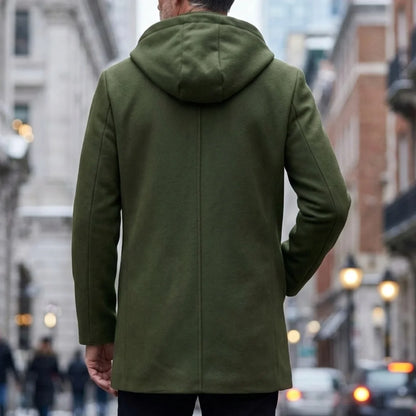 Men's Hooded Jacket Autumn Winter Zipper Long Coat Fashion Solid Color Overcoat Street Wear Men's Trench Coat For Man