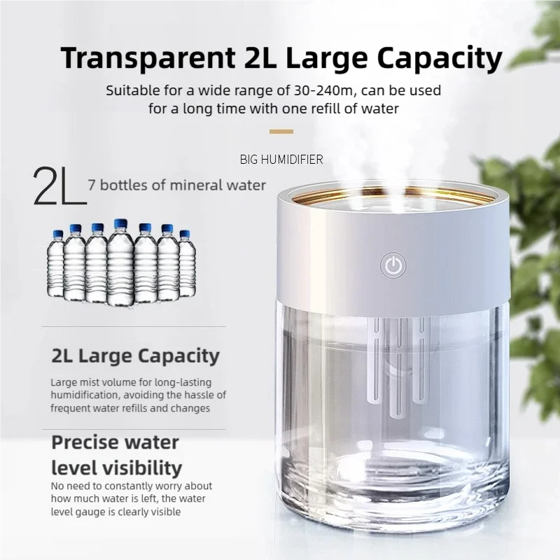 TINSOL 2000ml Triple-Nozzle Spray Humidifier USB Humidifier Air Purifier Mist Purifier Ideal for Home and Office Use