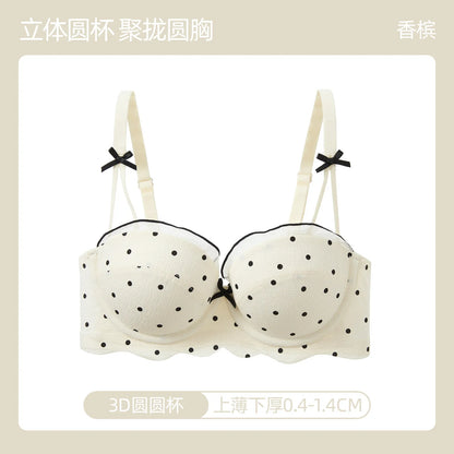 Ensemble Soutien-Gorge French Coquette à Pois Sans Armature, Effet Push Up Pour Petite Poitrine Forme Pêche, Confortable et Sexy