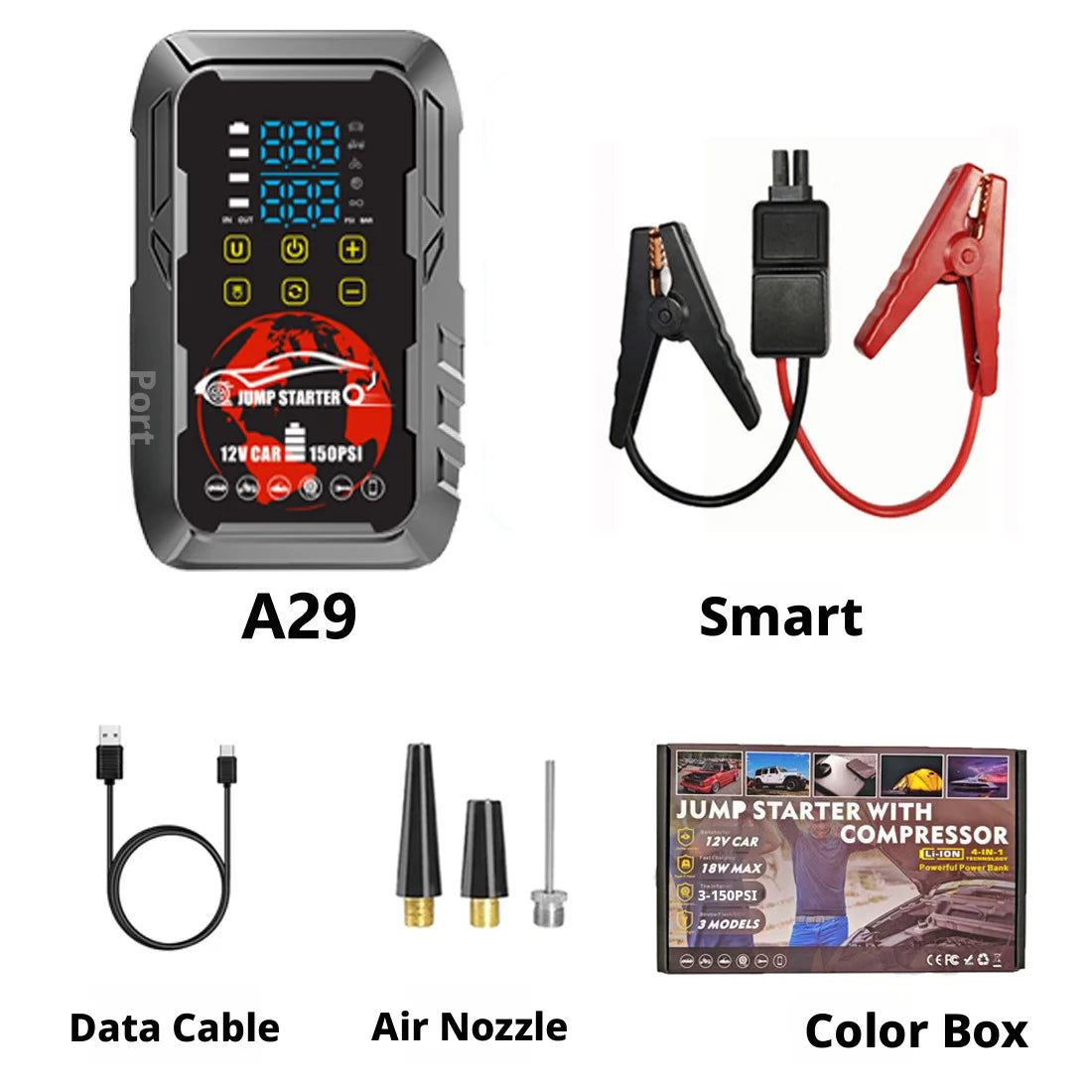 All-in-One Car Jump Starter with Digital Tire Inflator, Built-in Air Pump and Battery Booster, 12V Portable Power Bank for Gas.
