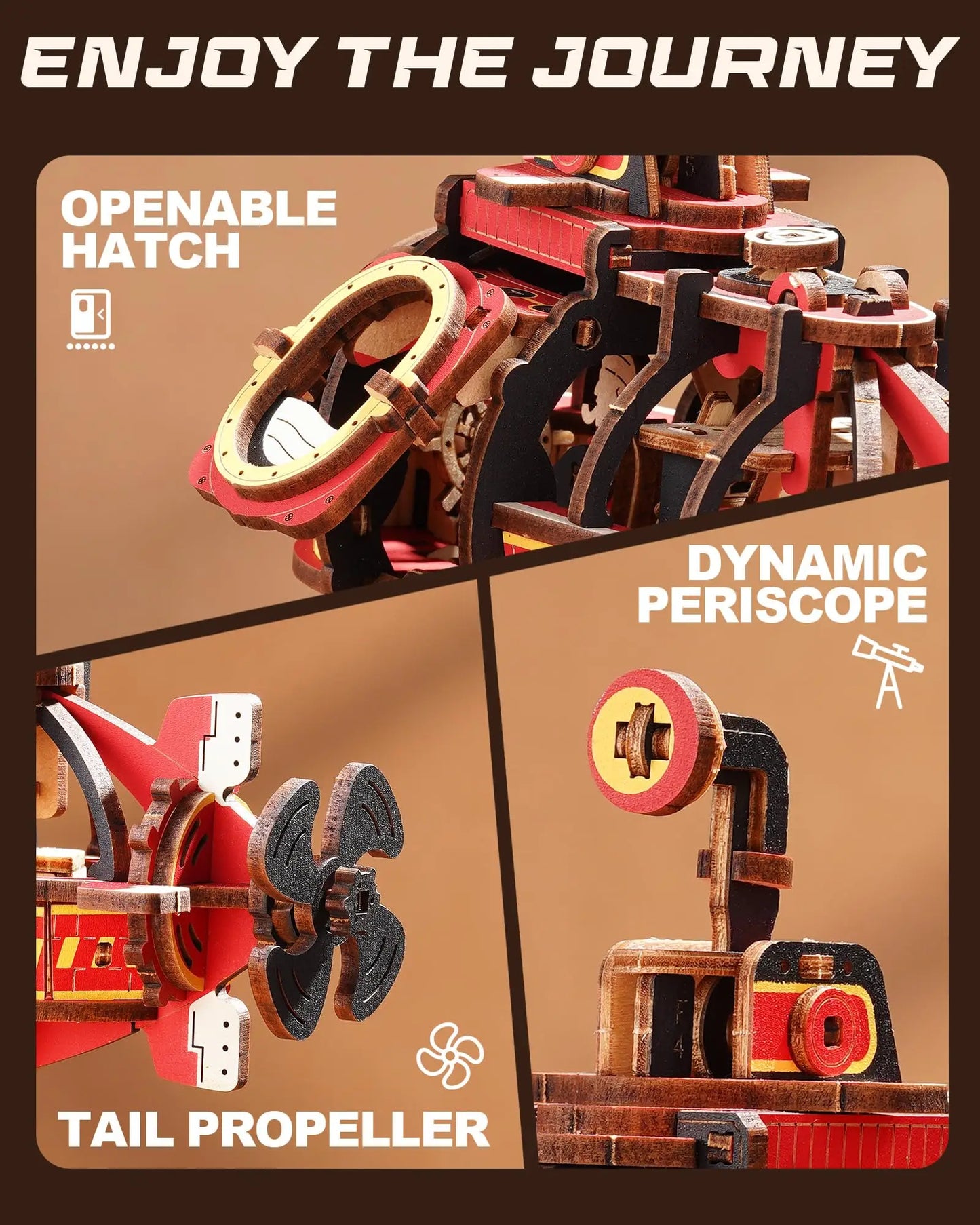 Robotime Deep Sea Adventurer 3D Wooden Puzzle Kinetic Submarine Pendulum Toy Gravity Powered Swing Motion Desk Decor for Adults