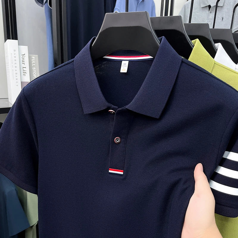 High End Luxury Men's Pure Cotton Short Sleeved Summer New Item 2026 Business Casual Daily Lapel T-shirt Striped Polo Shirt