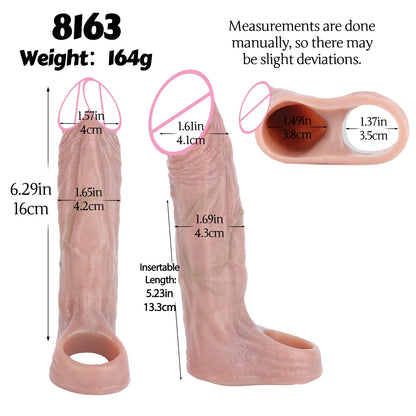 SXXY Penis Sleeve Realistic Male Penis Enlarger Extender Silicone Cock Ring Ultra Close Head Hollow Dildo Sex Toys For Adult