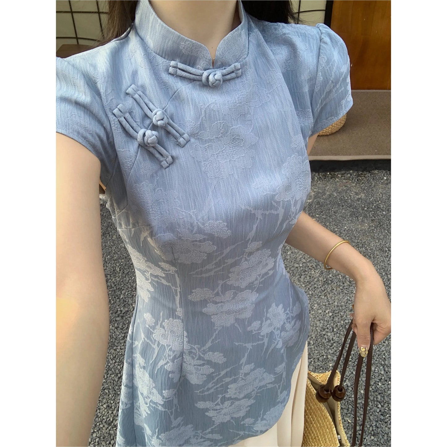 plus Size New Chinese Embroidered Short Sleeve Dress Women's Summer Soft Waist Cinching  Long Dress Commute Style