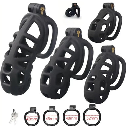 Male Penis Lock Chastity Cage with Lock and 4 Rings Resin Virginity for Men Breathable Cock Ring Penis Fetish Restrain Sexy Toys