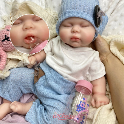19inch Chubby Full Soft Silicone Reborn Doll Can Open Mouth Fine Realistic Features Companion Toy For Emotional Support