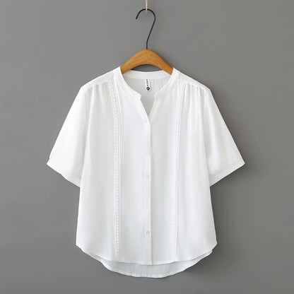 Slimming Short Sleeve Shirt for plus Size Women Stylish French Style Loose Fit Summer Top Single Button Closure Regular Length