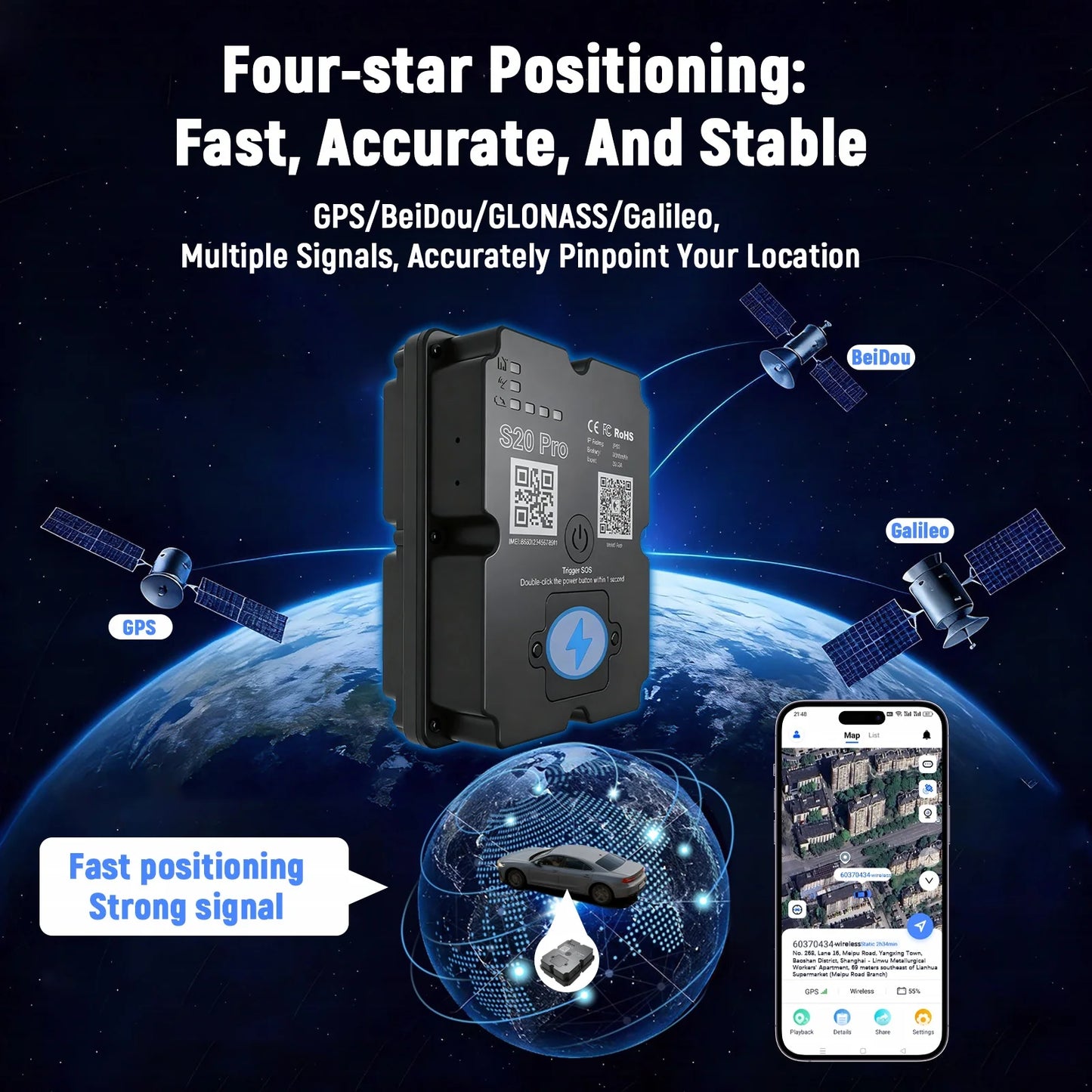 4G Vehicle GPS Tracker Real-Time Tracking Long Standby Battery Strong Magnetic Mount Waterproof Multiple Alarm Functions