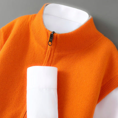 Autumn and winter 100% pure wool cardigan men's zipper stand collar double-sided sweater sleeveless knitted cashmere vest