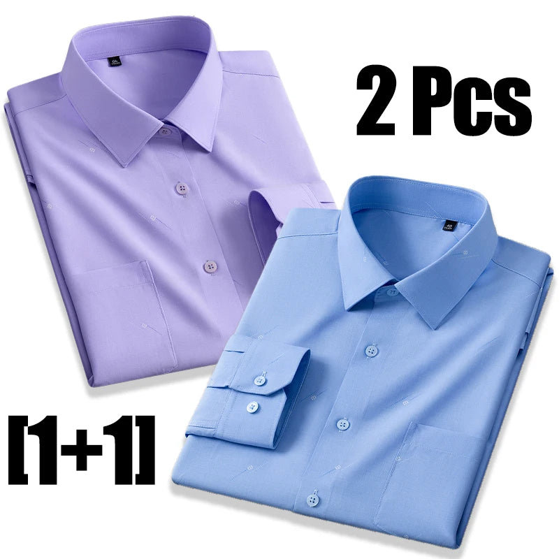 High Quality Men's Long Sleeve Business Casual Plaid Workwear Shirts Anti-Wrinkle Fashion Stripe Office Regular Slim Fit Blouses