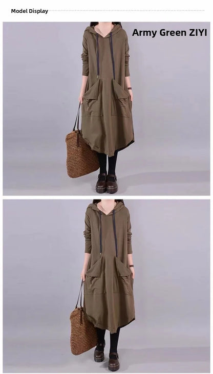 Casual Loose Long Sleeve Dress for Middle-Aged And Elderly Mothers Spring Autumn plus Size Women's Clothing Slimming Belly Co...
