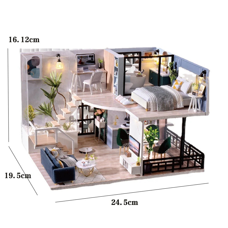 Doll Houses Kits 3D Puzzle Handmade Wooden Mini DollHouse Assembly Building With Furniture Kit Toys For Xmas Birthday Gifts