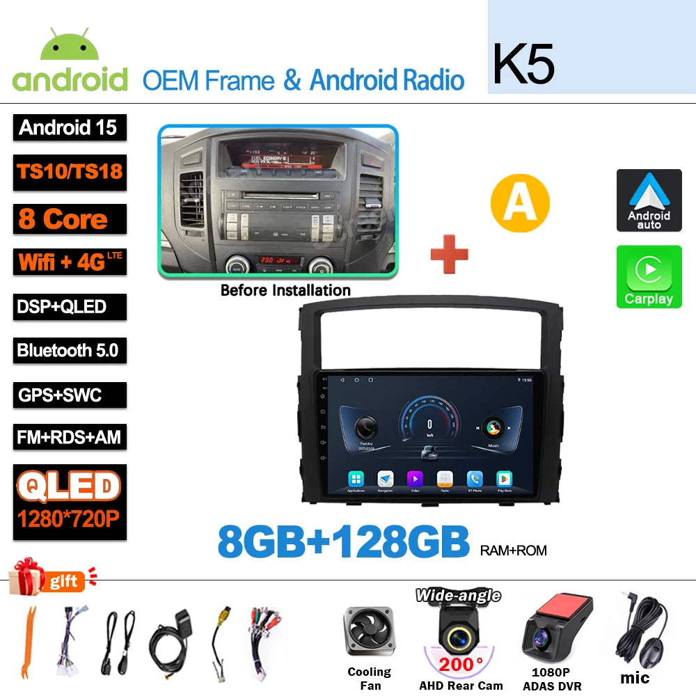 Android 16Carplay For Mitsubishi Pajero 4 V80 V90 2006 2007 -2014 Car Radio Video GPS Navigation Player Unit Multimedia Stereo