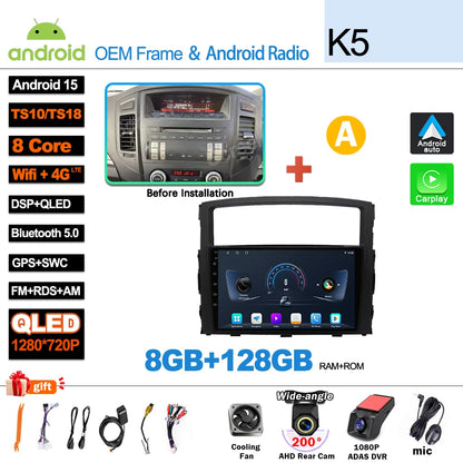 Android 16Carplay For Mitsubishi Pajero 4 V80 V90 2006 2007 -2014 Car Radio Video GPS Navigation Player Unit Multimedia Stereo