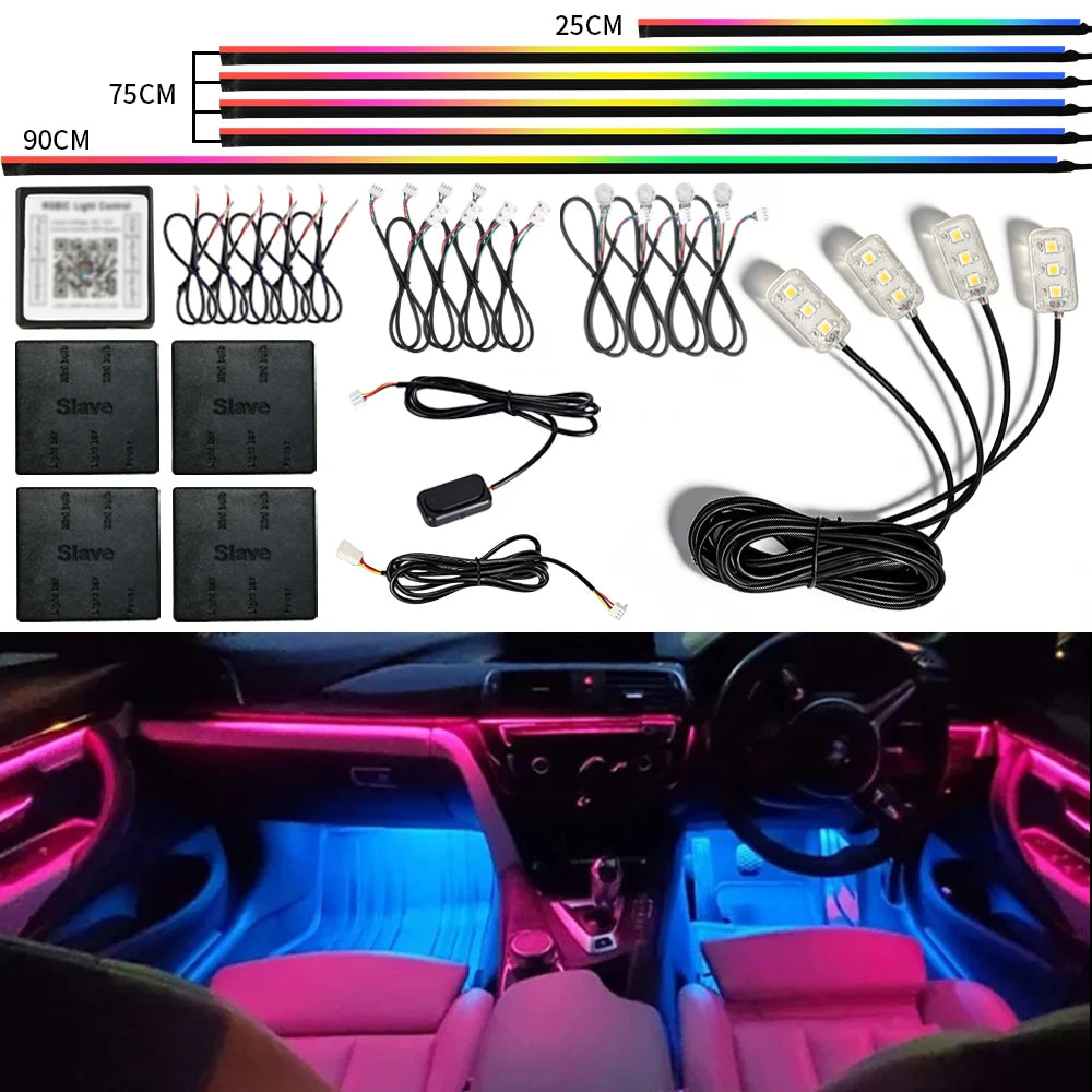 Symphony Streamer Car Ambient Light Interior LED Full Color RGB Neon Acrylic Strip Atmosphere Lighting Kit App
