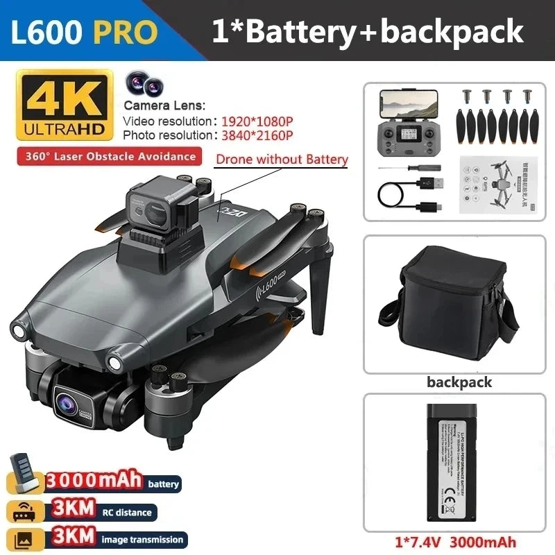 L600 PRO MAX GPS Drone Professional 4K 3-Axis PTZ HD Dual Camera Obstacle Avoidance Brushless Motor 5G WIFI RC Quadcopter Toys