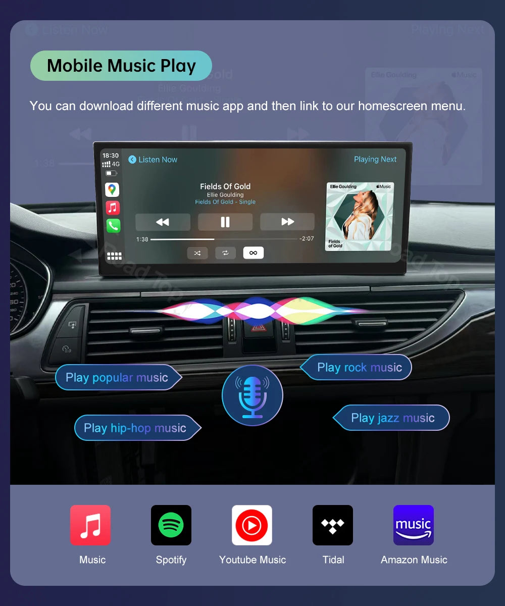 Road Top 12.3" Linux Screen For Audi A6 C6 A7 C7 2011-2018 with Wireless CarPlay Android Auto Airplay Car Radio Player