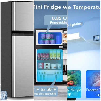 3.2 Cu.Ft Mini Fridge with Freezer, Compact Refrigerator with 2 Doors, Small Fridge with Adjustable