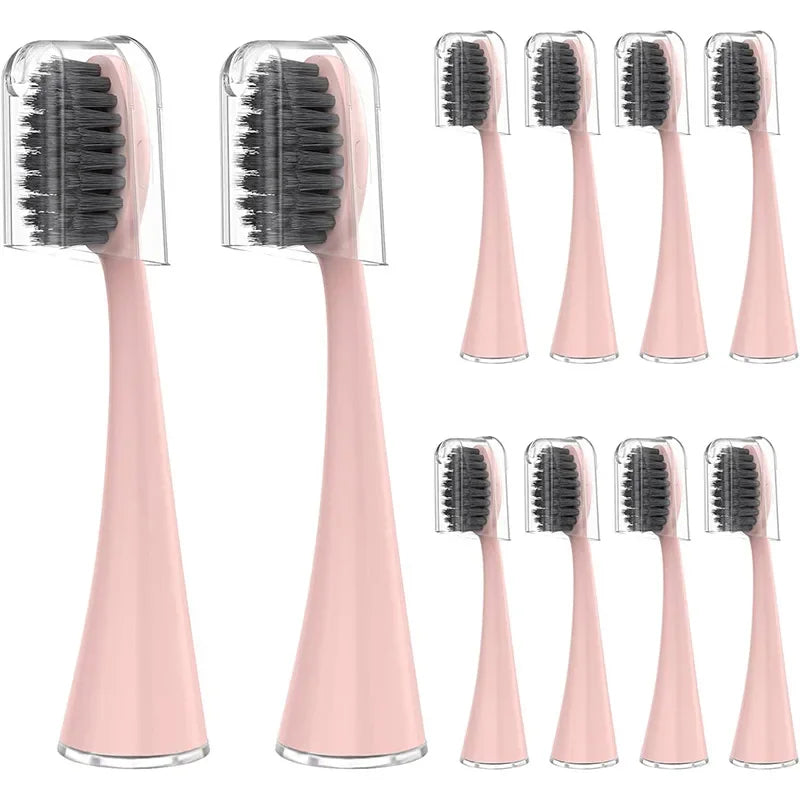 10pcs Replacement Brush Heads for Original Burst Pro Sonic Electric Toothbrush Soft Charcoal Bristles Refill with Dust Cover Cap