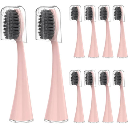 10pcs Replacement Brush Heads for Original Burst Pro Sonic Electric Toothbrush Soft Charcoal Bristles Refill with Dust Cover Cap