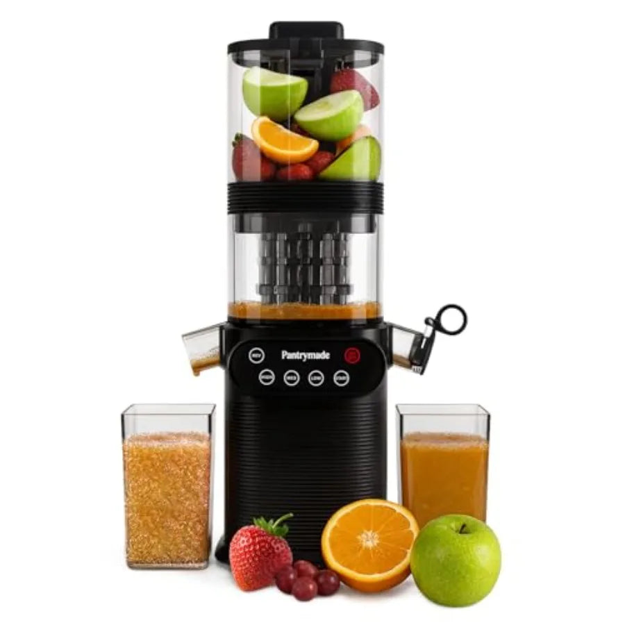 Cold Press Juicer for whole fruits/vegetables: slow masticating, high juice yield, 5.5 feed chute, easy clean, BPA-free, brushl