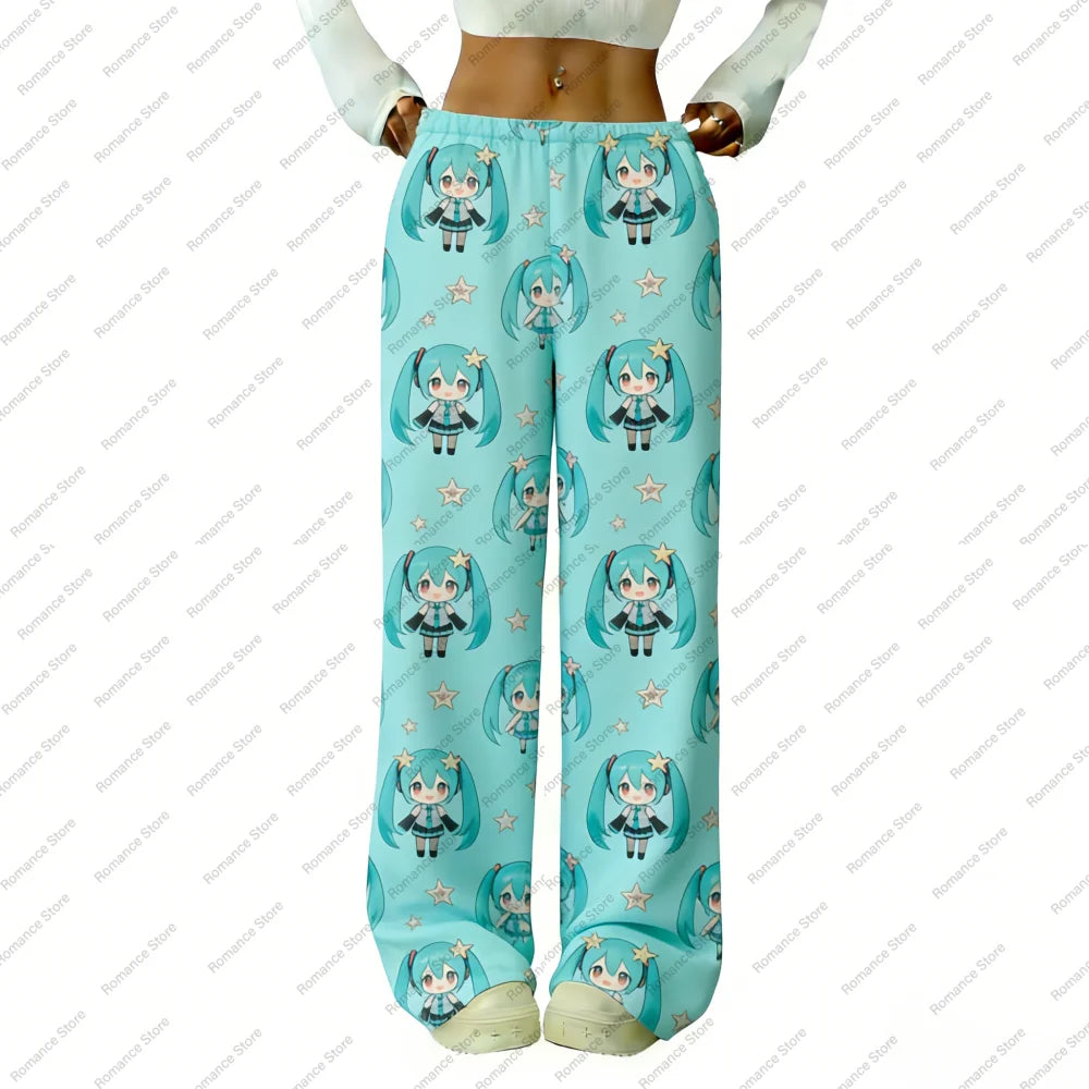 Hatsuned Mikues Cartoon Flannel Pajama Pants for Women Voice Anime Lounge Sleep Pajama Pants Spring Autumn And Winter Trousers