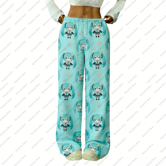 Hatsuned Mikues Cartoon Flannel Pajama Pants for Women Voice Anime Lounge Sleep Pajama Pants Spring Autumn And Winter Trousers