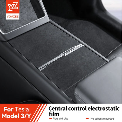 YZ Center Console Panel Sticker For Tesla Model 3/Y/YL Highland Juniper Electrostatic Adsorption Sticker Suede Film