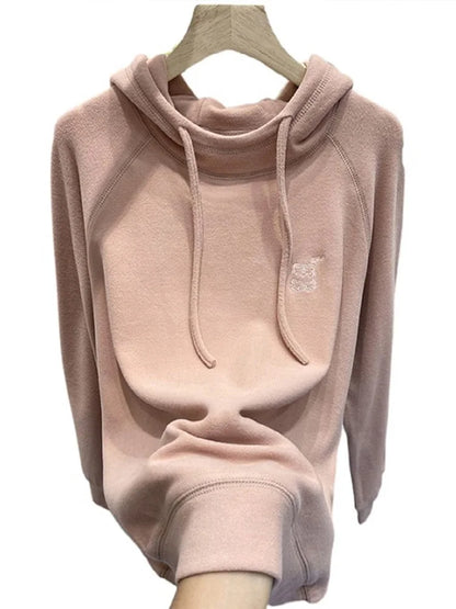 Women's Loose Fit Hoodie Korean Sle Embroidered Dstring Fce Lined Sweatirt Autumn Winter New Arrival