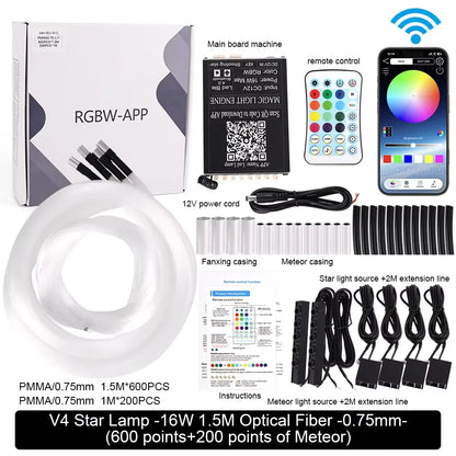 16W Car Starry Sky Ceiling Fiber Optic Lamp RGB with APP Voice Remote Control Panoramic source Car Roof Starlight Headliner