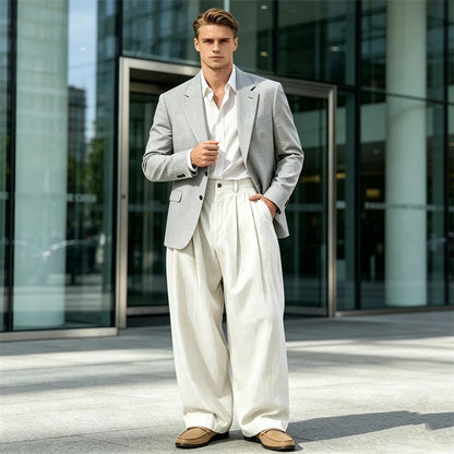 Men's Loose Pleated Wide Leg Pants Breathable Linen Blend Trousers Casual Business Suit Pants Summer Streetwear Daily Wear