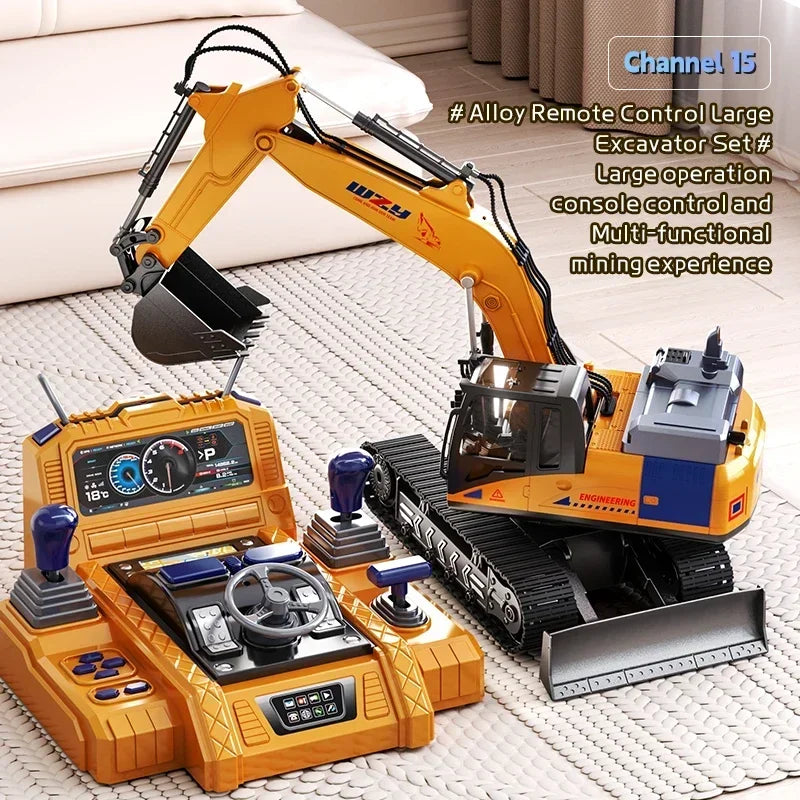RC Car 12/13/15Ch Excavator Alloy Children's Engineering Vehicle Toy Floor Steering Wheel Remote Controlled Cars Toys for Boys