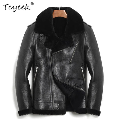 Tcyeek Natural Sheepskin Fur Coat Genuine Leather Jacket Men Winter Clothes Warm Motocycle Jackets Mens Coats Куртка Мужская