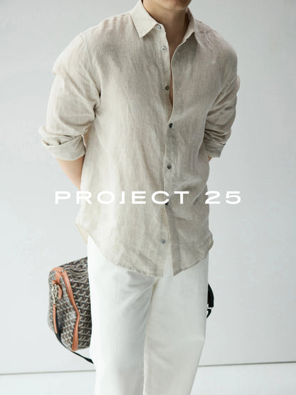 PROJECT 25 Men's 100% Linen Long-Sleeve Shirt – Lightweight & Breathable, Relaxed "Old Money" Aesthetic Casual Button-Down